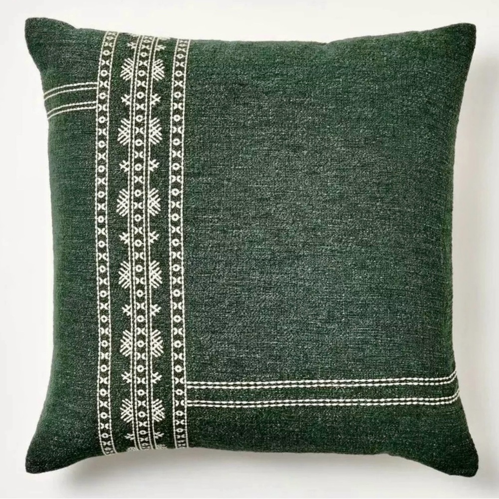 NWT Oversized Embroidered Sq Pillow Sage Green/Cream-Threshold w/Studio McGee